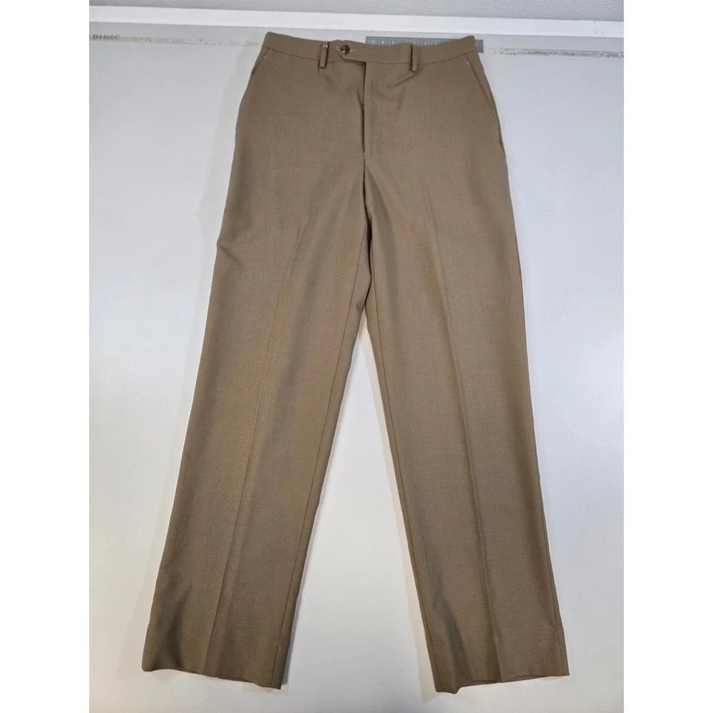 Jos. A. Bank Travelers Mens Tan Wool Tailored Fit Dress Pants 35 Small Holes